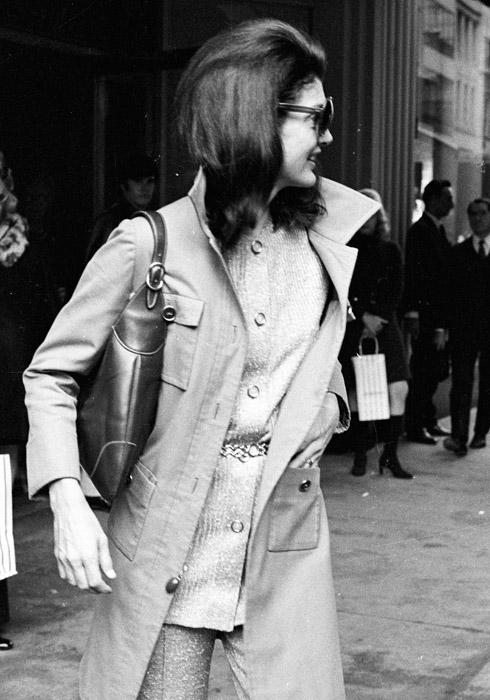 Jackie Onassis returns from shopping at Bonwit Tellers